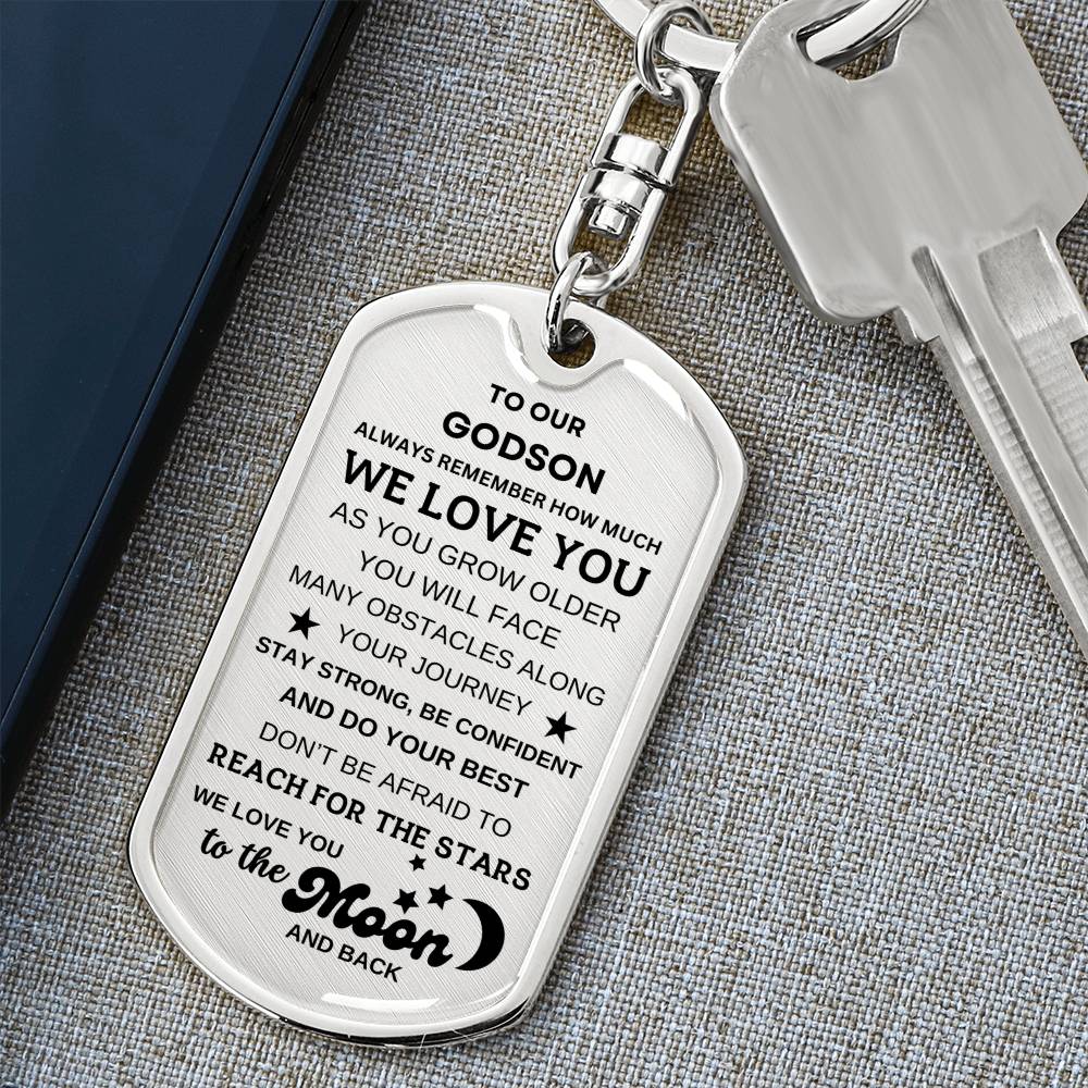 To Our Godson Keychain, From Godparents, Love you to the Moon and Back