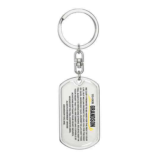 To Our Grandson Keychain, Gift For Grandson from Grandma Grandpa, Dog Tag Keychain for Birthday Graduation Holiday Christmas, Special Gift