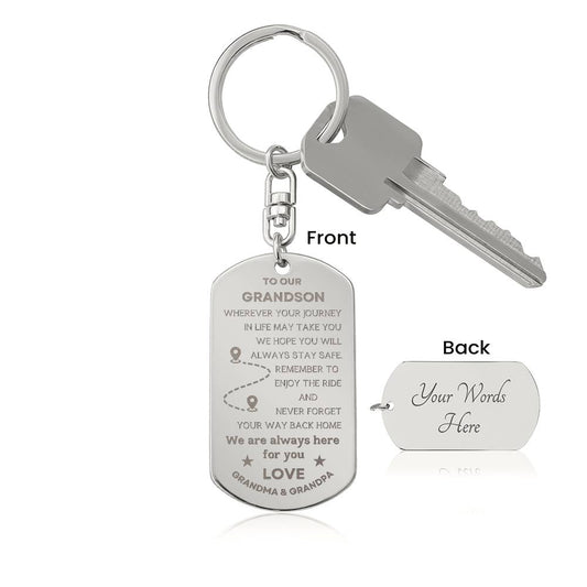 To Our Grandson from Point A to B Keychain