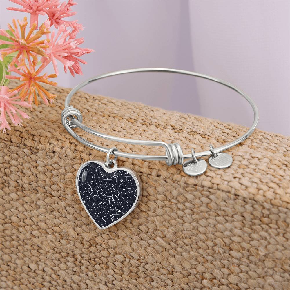 Celestial Night Sky Heart Shaped Bangle Bracelet