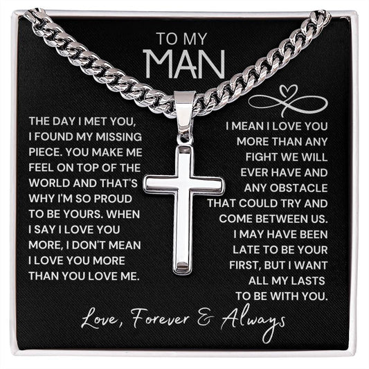 To My Man Engraved Cross Necklace