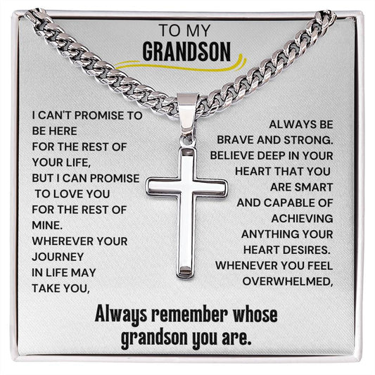 To My Grandson Engraved Cross Necklace - Always Remember Whose Grandson You Are 2