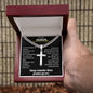 To My Grandson Engraved Cross Necklace - Black Background
