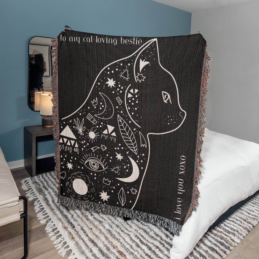 To My Cat-Loving Besties Woven Personalized Blanket