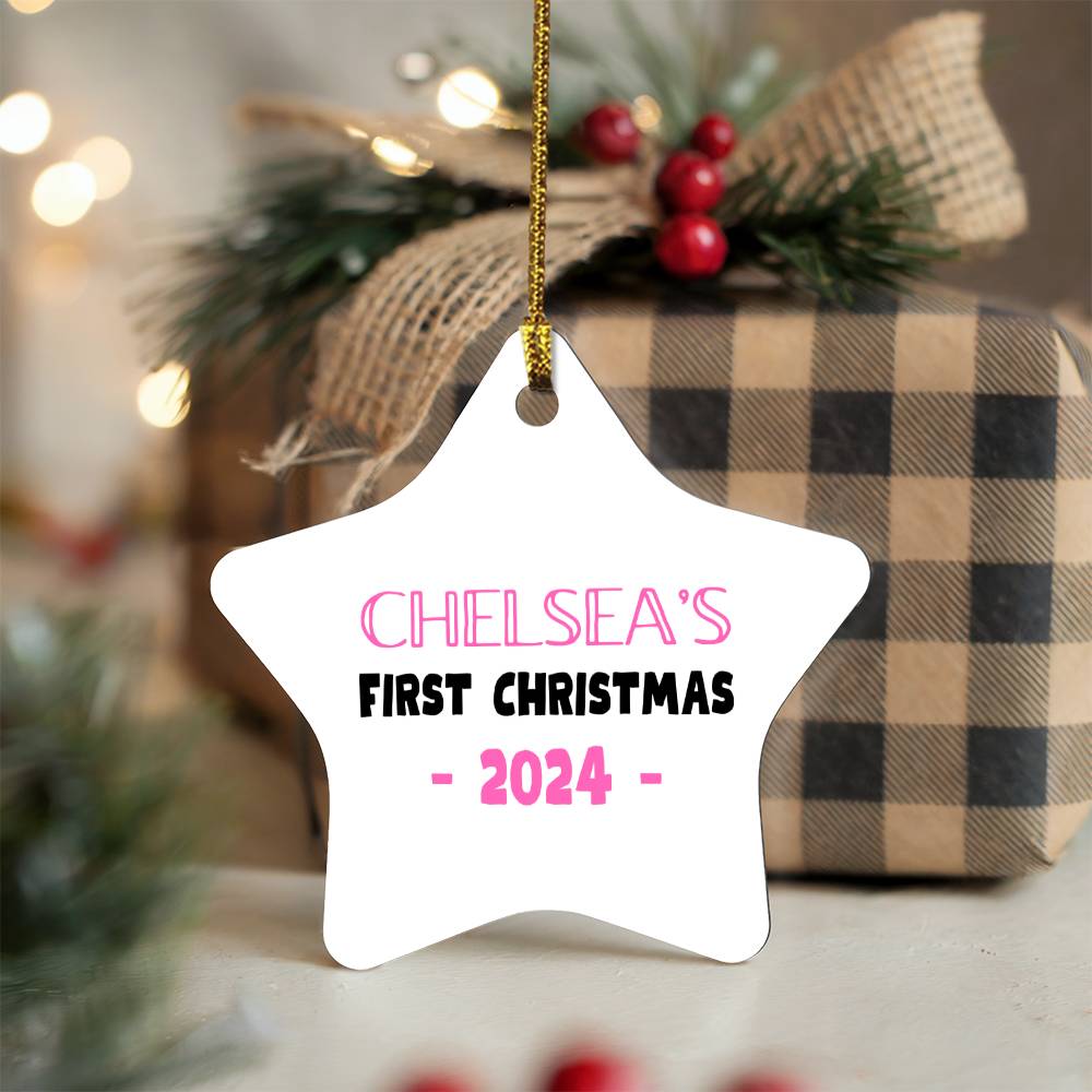 First Christmas Star Ornament Pink