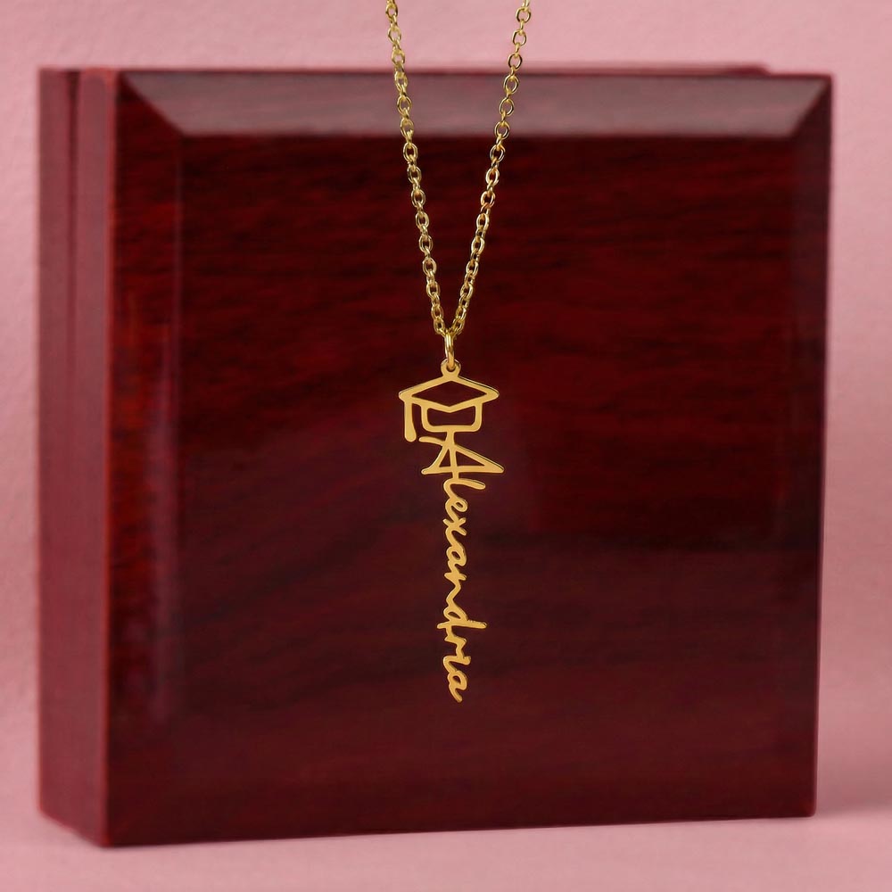 Engraved Name Necklace Graduation Cap