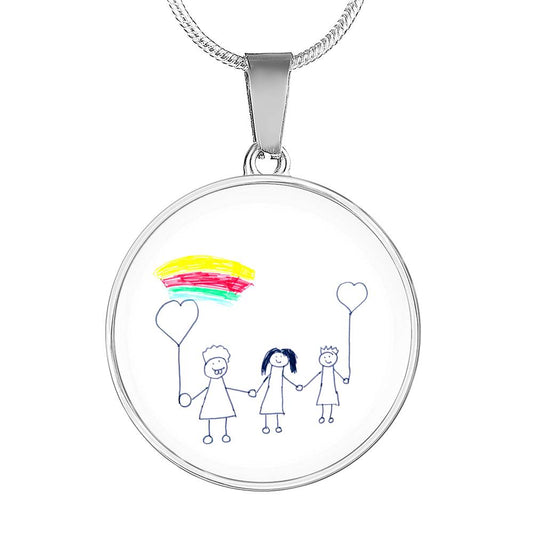 Actual Childs Drawing Necklace, Children Art Necklace, Circle Pendant Child Art Design, Silver Gold Custom Engraving