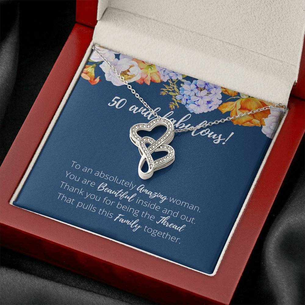 50 and Fabulous Birthday Anniversary Double Hearts Necklace