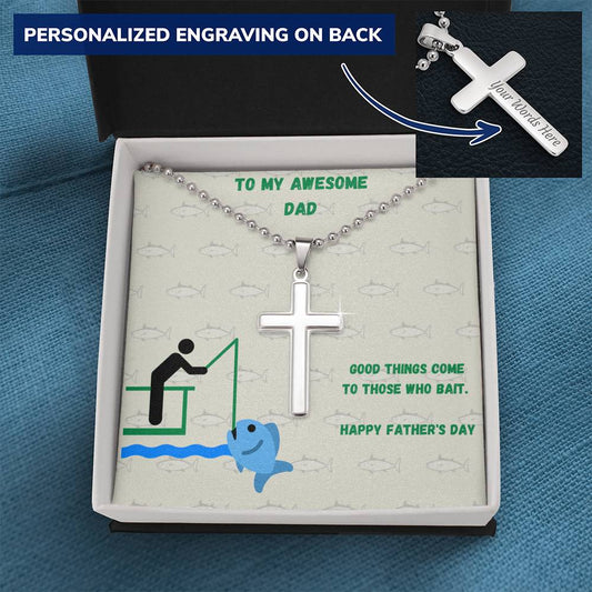 Happy Father's Day Awesome Fisherman Dad Engravable Necklace