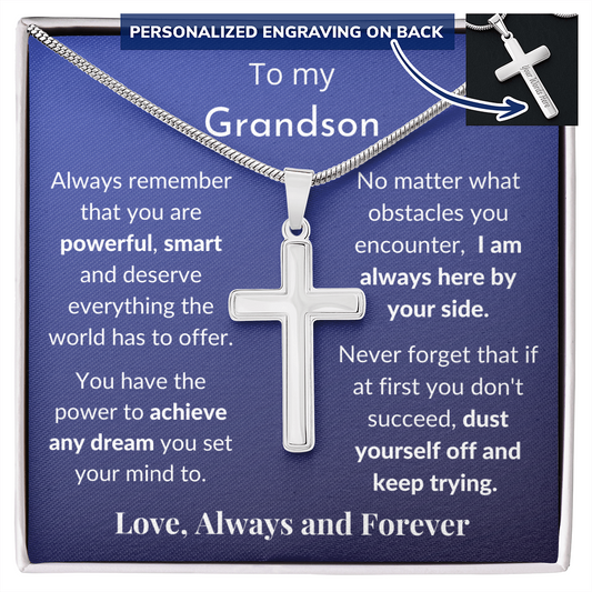 Personalized Gift for Grandson, Gift from Grandmother, Gift from Grandfather, Cross for Grandson, Birthday Gift, Custom Message