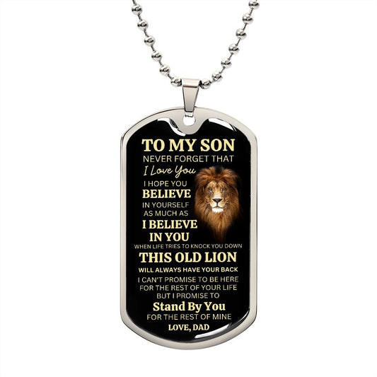 To My Son This Old Lion Gold Dog Tag