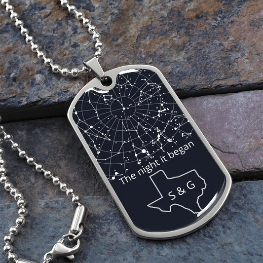 Personalized Night Sky And State Dog Tag Pendant Necklace