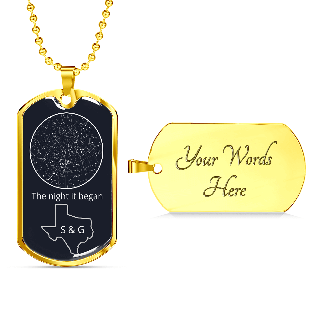 Personalized Celestial Night Sky and State Map Dog Tag Pendant Necklace