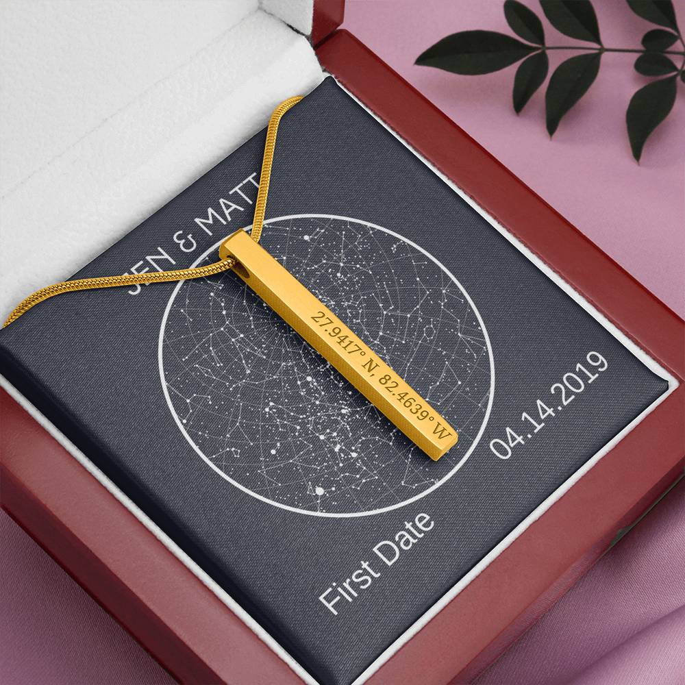 Celestial Night Sky - Coordinates Vertical Stick Necklace