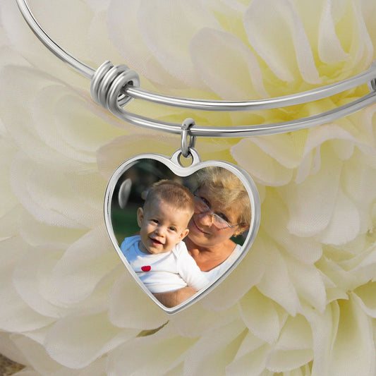 Mother's Day Heart Bangle Photo Upload Bracelet For Grandma