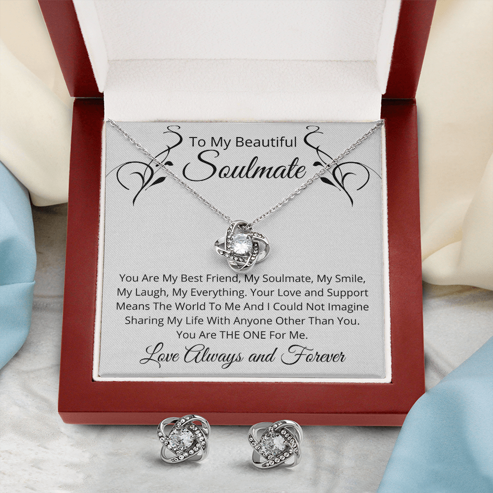 To My Beautiful Soulmate - Pendant Necklace and Earrings Gift Set