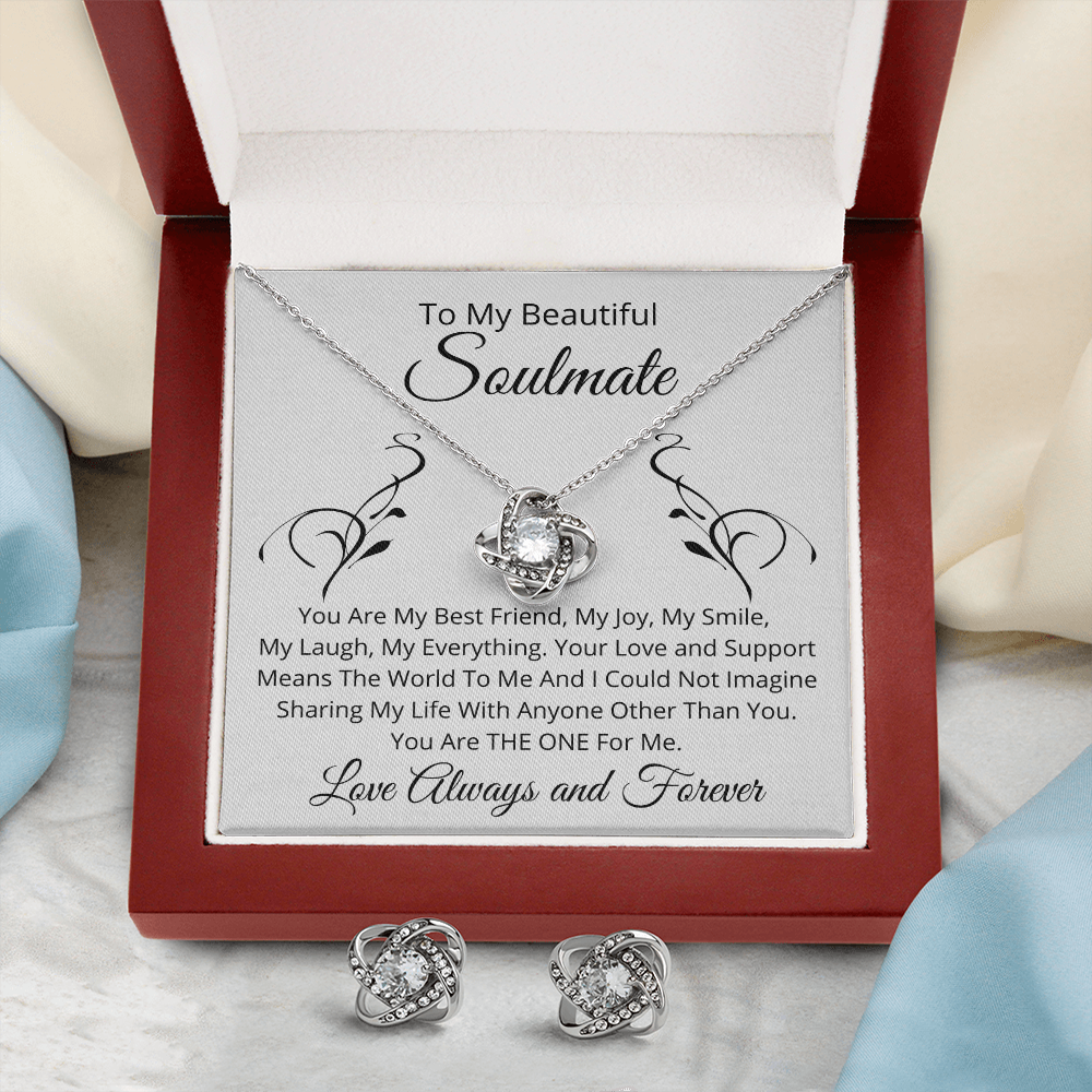 To My Soulmate - Pendant Necklace and Earrings Gift Set - Gift For Her
