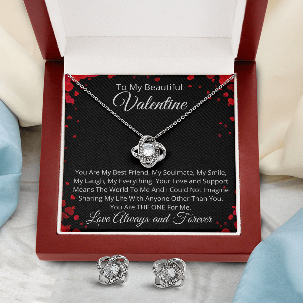 To My Beautiful Valentine - Pendant Necklace and Earrings Gift Set - Gift For Her