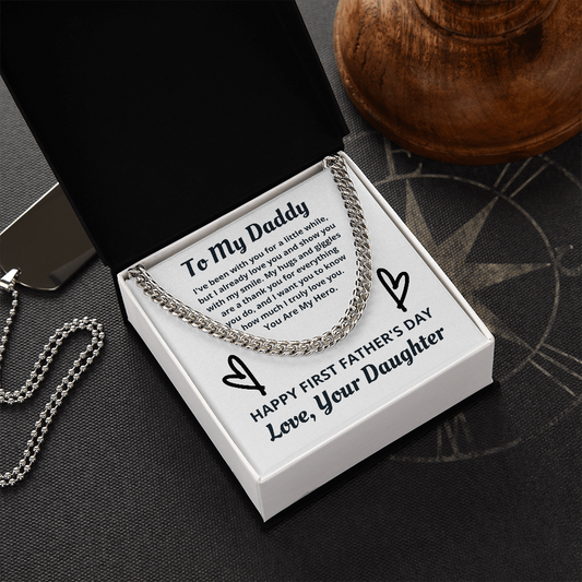 First Father's Day Cuban Chain Necklace, Gift From Daughter