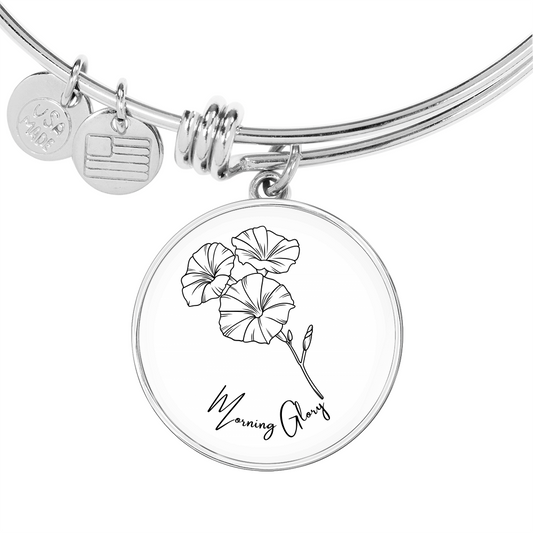 Morning Glory September Birth Flower Charm Bangle Bracelet Silver Gold