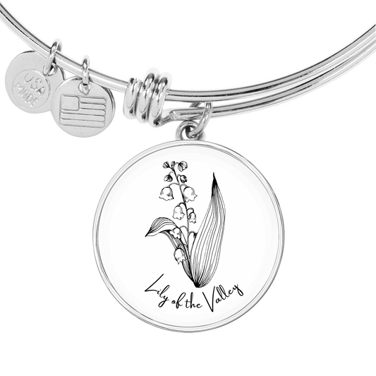 Lily of the Valley May Birth Flower Charm Bangle Bracelet Silver Gold