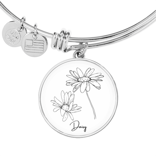 Daisy April Birth Flower Charm Bangle Bracelet Silver Gold