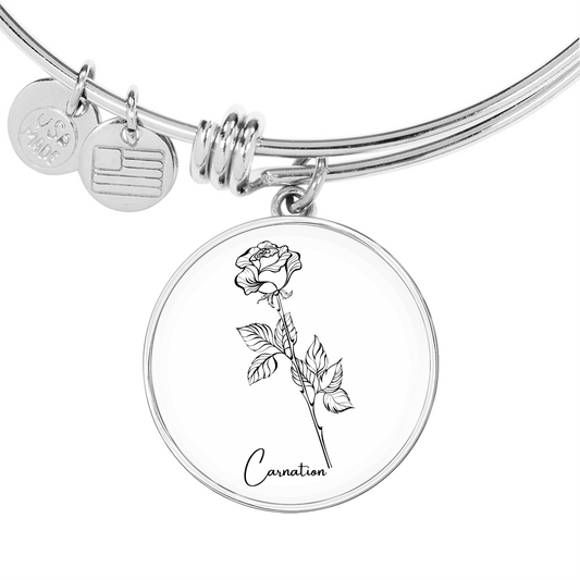 Carnation January Birth Flower Bangle Charm Bracelet Silver Gold