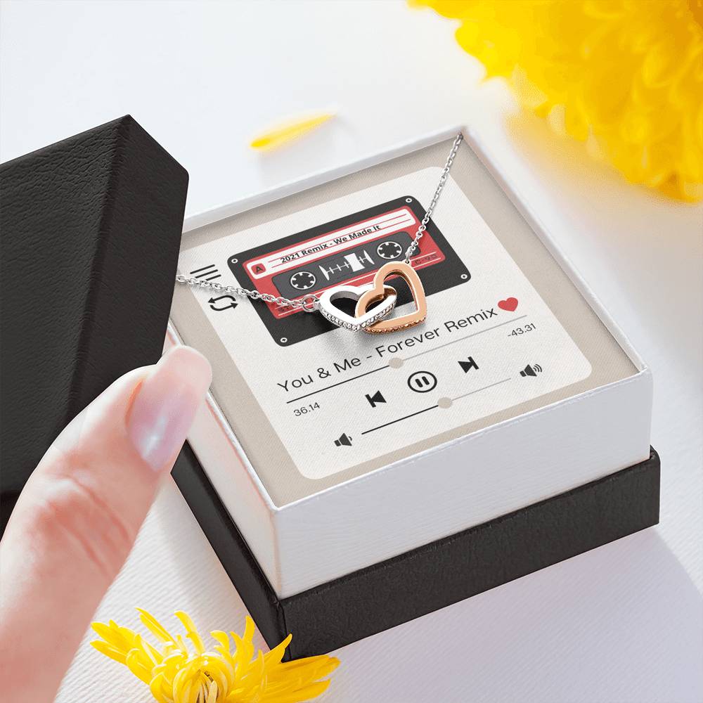 You & Me Forever - Retro Cassette Message Card - Double Heart Pendant