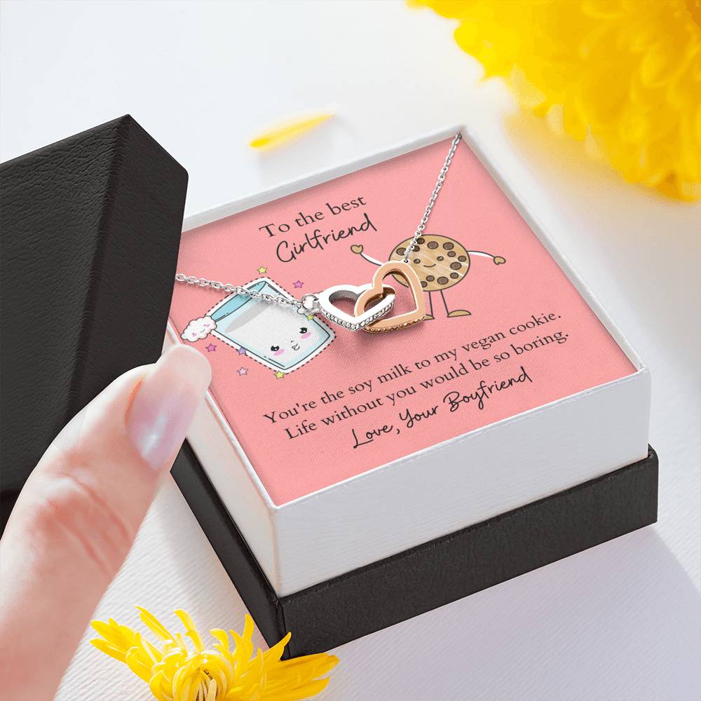 Soy Milk and Vegan Cookies Best Girlfriend Necklace, Custom Message Card, Gift from Him to Her