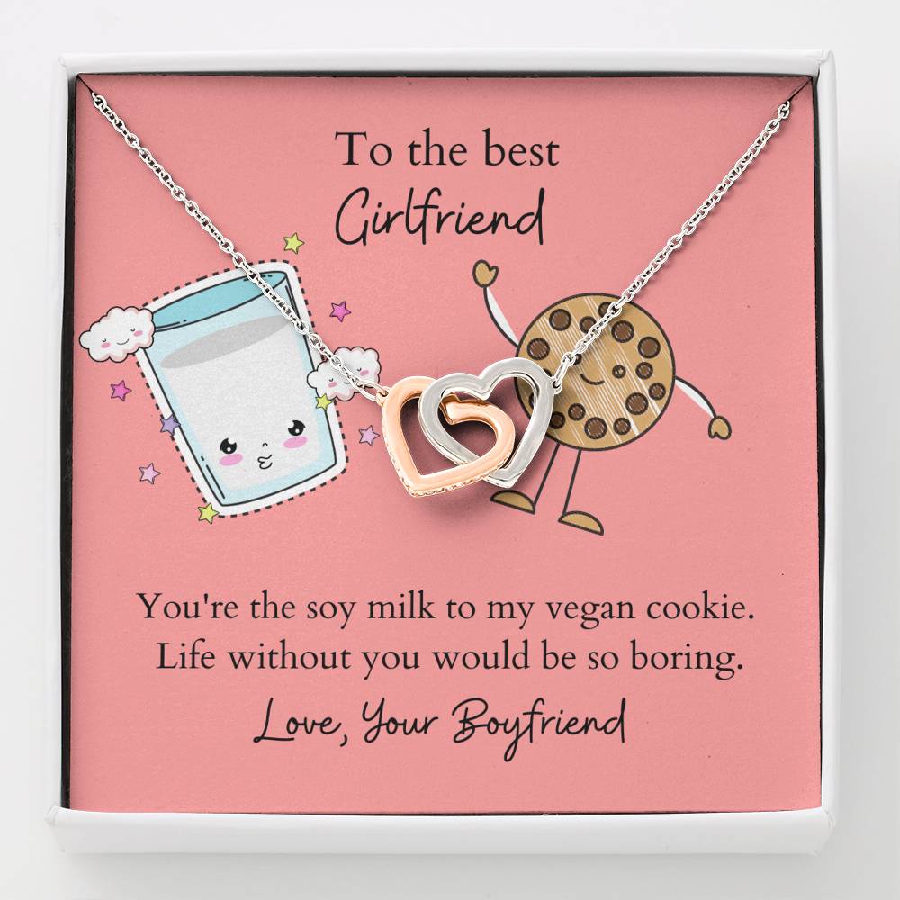 Soy Milk and Vegan Cookies Best Girlfriend Necklace, Custom Message Card, Gift from Him to Her