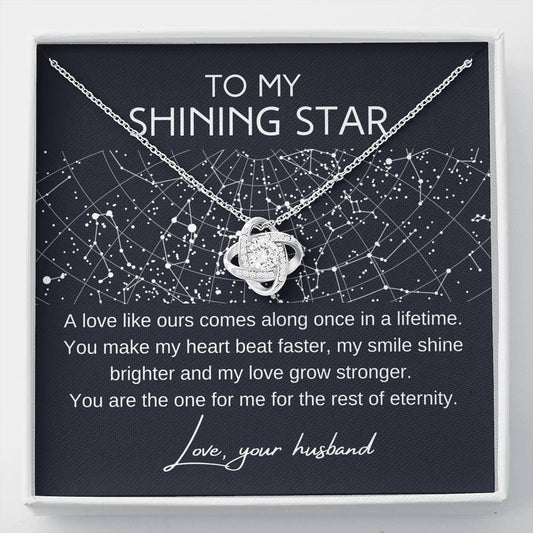 Shining Star Celestial Love Knot Pendant Necklace 14K White Gold