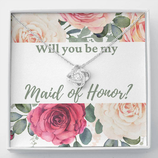 Maid of Honor Proposal Message Card Love Knot Pendant Necklace Wedding Jewelry