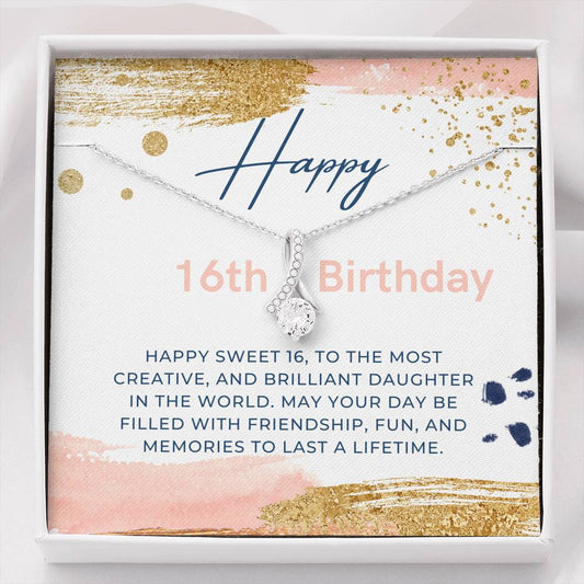 Happy 16th Birthday Gift Present Alluring Beauty Necklace Chain 14K White Gold