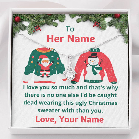 Personalized Ugly Sweater Message Card, Jewelry for Her