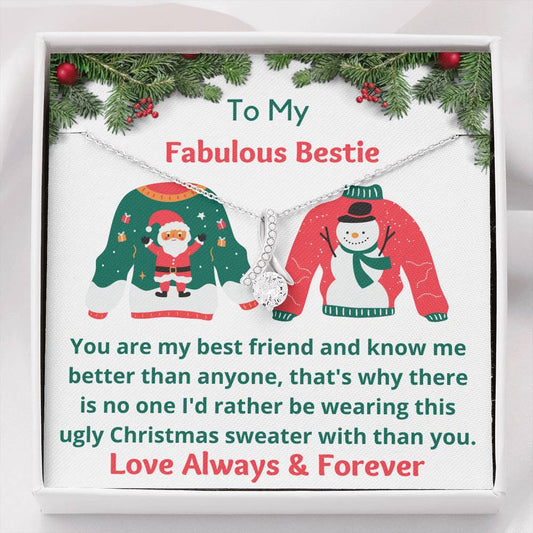 To My Bestie - Ugly Christmas Sweater Message Card - Pendant Necklace