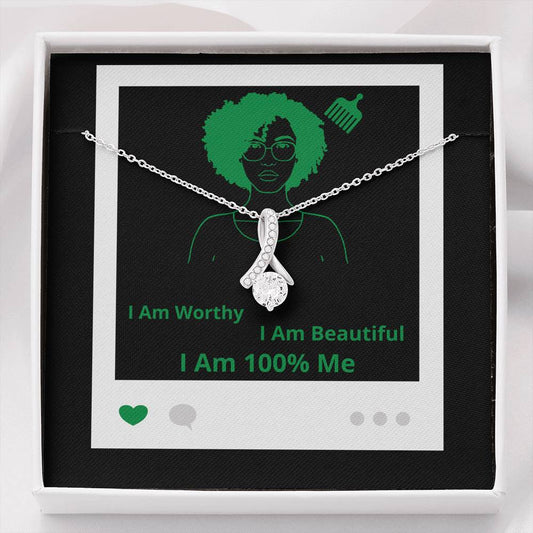 I Am 100% Me Green Black Empowered Woman Alluring Beauty Necklace Silver Gold