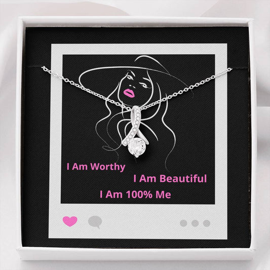 I Am 100% Me Custom Image Empowered Woman Alluring Beauty Necklace Silver Gold