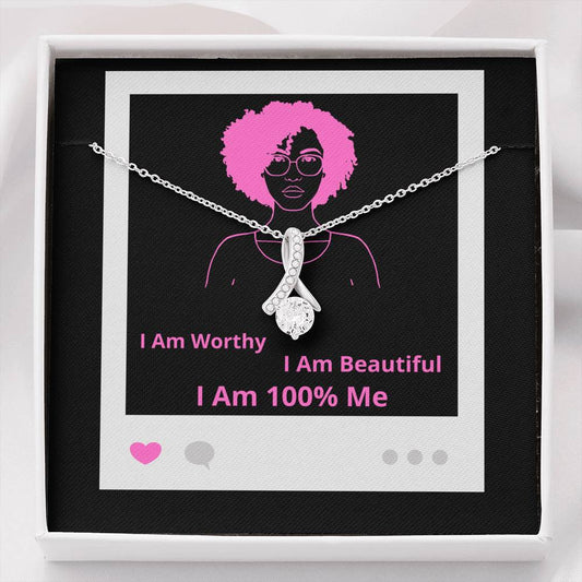 I Am 100% Me Pink Empowered Black Woman Alluring Beauty Necklace Silver Gold
