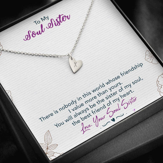 To My Soul Sister Friend Heart Pendant Silver Gold Necklace