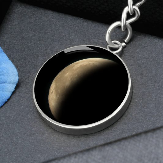 Personalized Crescent Moon Left Circle Pendant Keychain