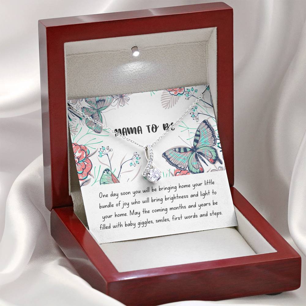 Mama to be ribbon pendant white gold necklace
