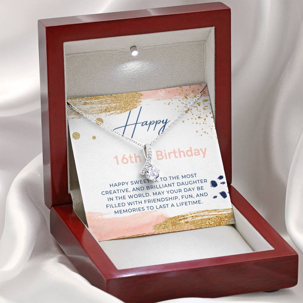 Happy 16th Birthday Gift Present Alluring Beauty Necklace Chain 14K White Gold