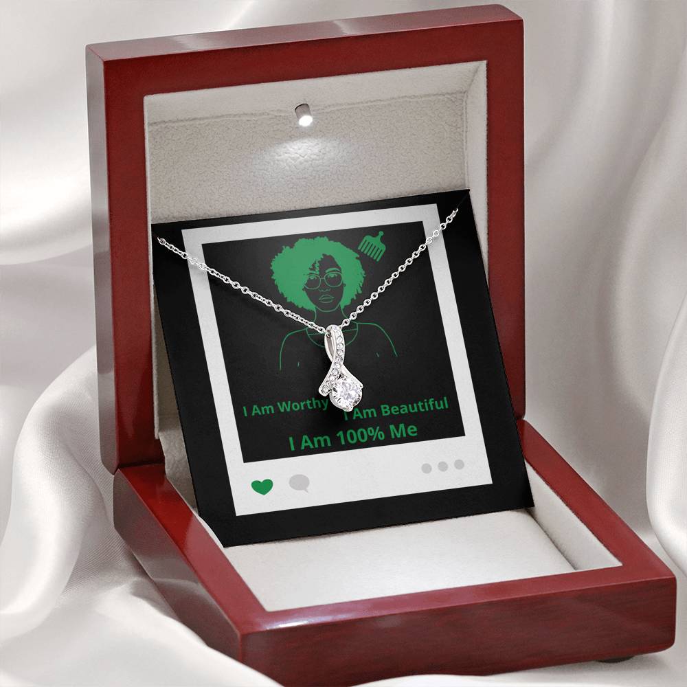 I Am 100% Me Green Black Empowered Woman Alluring Beauty Necklace Silver Gold