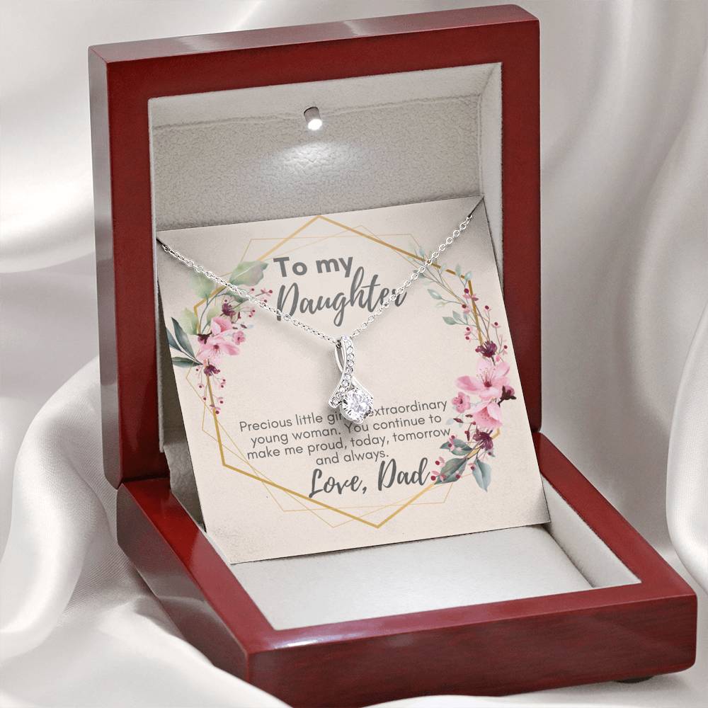To My Daughter Pendant Necklace, Gift from Dad to Daughter, Custom Message Card, Birthday Present
