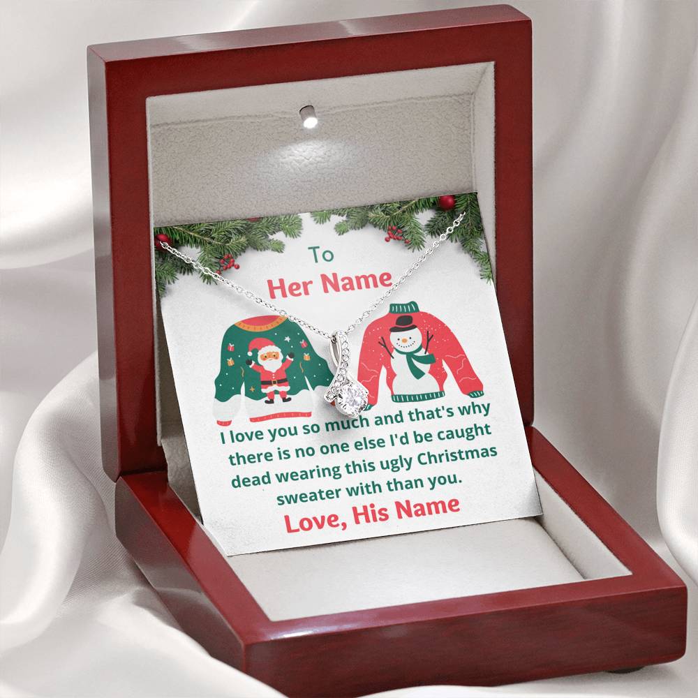 Personalized Ugly Sweater Message Card, Jewelry for Her