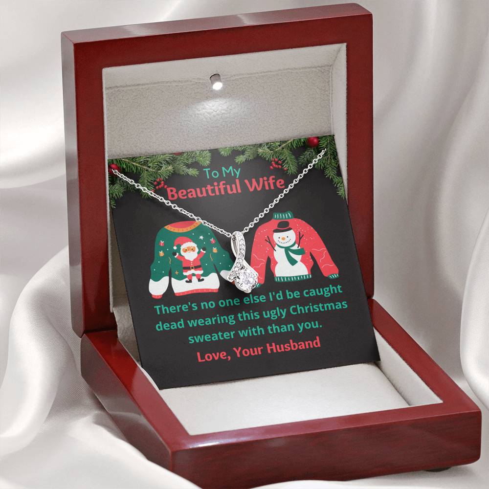 Ugly Christmas Sweater Message Card Pendant Necklace, Gift for Wife, Funny Christmas Gift