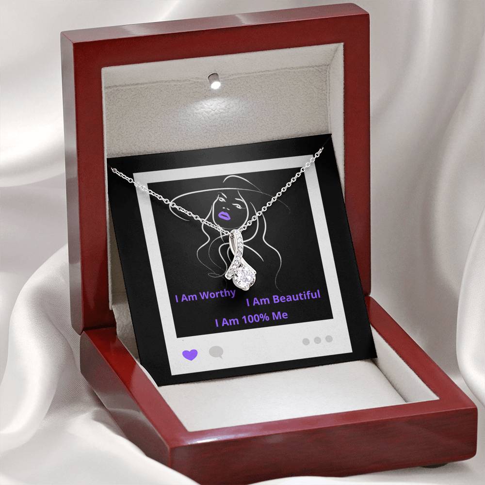I Am 100% Me Purple Empowered Woman Alluring Beauty Necklace Silver Gold