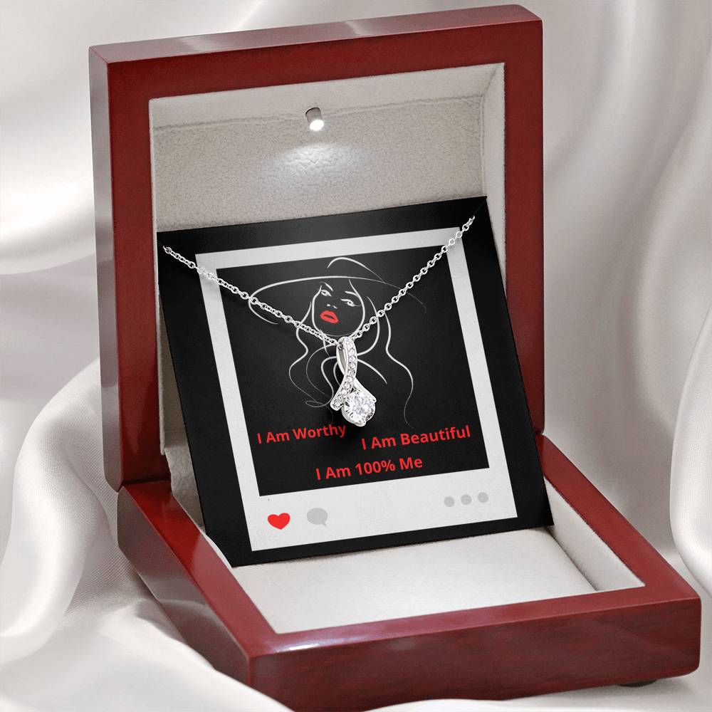 I Am 100% Me Red Empowered Woman Alluring Beauty Necklace Silver Gold