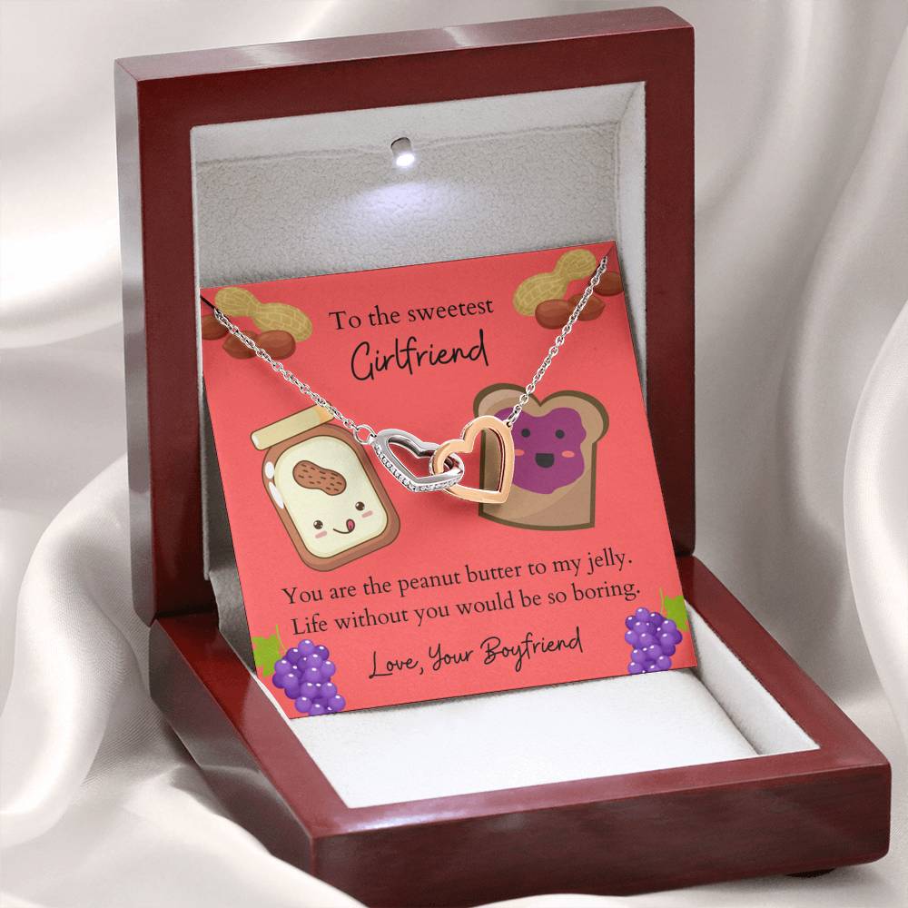 To the Sweetest Girlfriend Peanut Butter and Jelly Two Interlocked Hearts Necklace