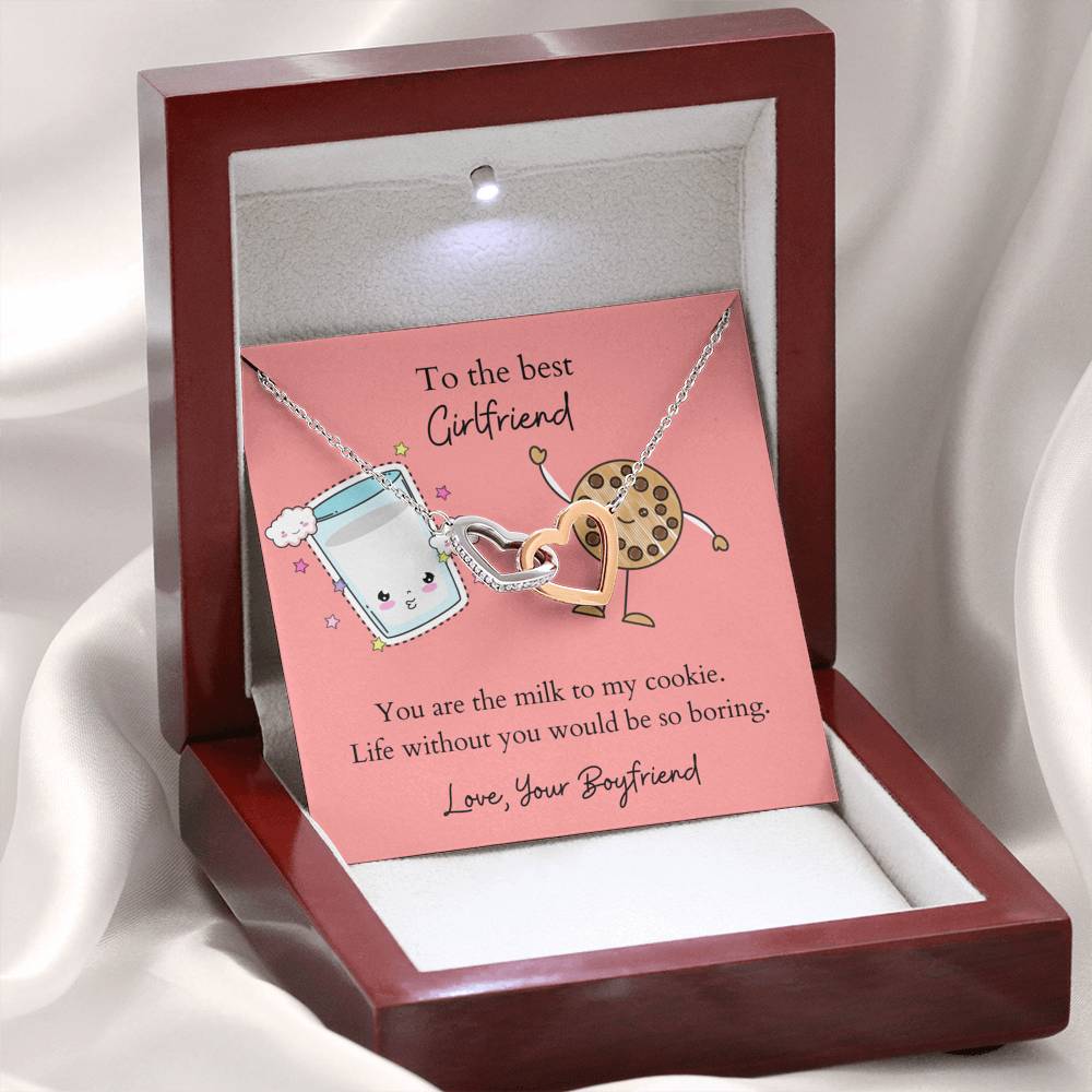 To the Best Girlfriend Milk and Cookies Two Interlocked Hearts Necklace